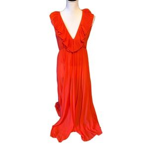 Zara Orange Maxi Dress V-Neck Open Back Sleeveless Small Summer Wedding Guest